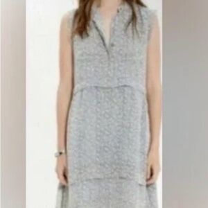 Madewell Sleeveless Tiered Midi Dress | Gray Leaf Print | Kentucky Derby Dress